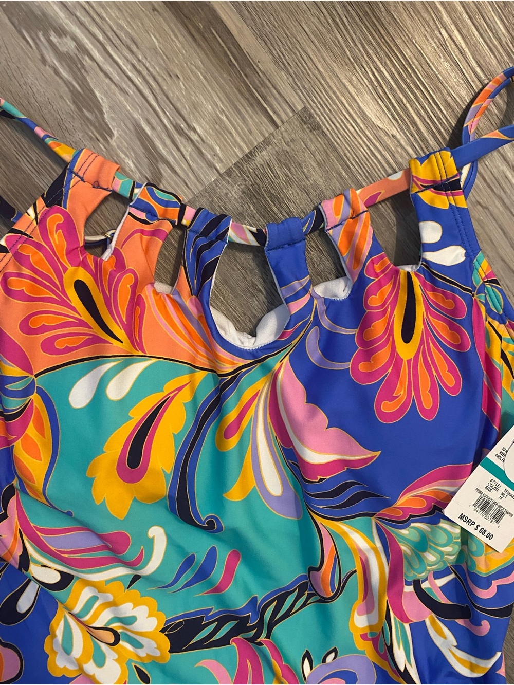 24th & Ocean Paisley UPF 50 Underwire Cutout High Neck Tankini Top Women's 16 - Picture 7 of 12